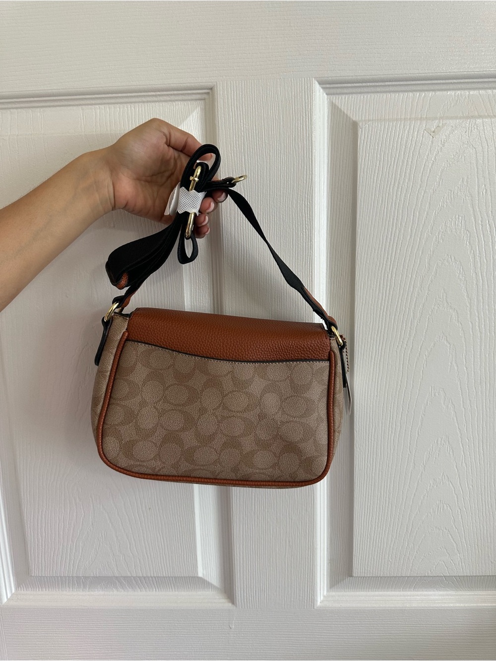 Coach Brown Pebbled Leather & Signature Canvas Crossbody with Gold Hardware - Picture 2 of 2
